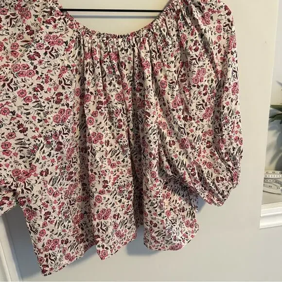 NWT Natalie Martin White Pink Floral Short Sleeve Blouse Top XS Oversized